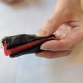 Closeup view of a tightly folded drone parachute