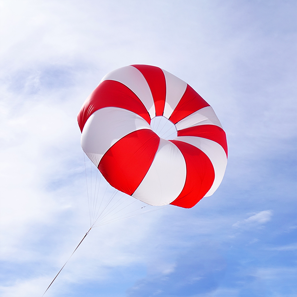 Iris Ultralight Parachute in red and white by Fruity Chutes