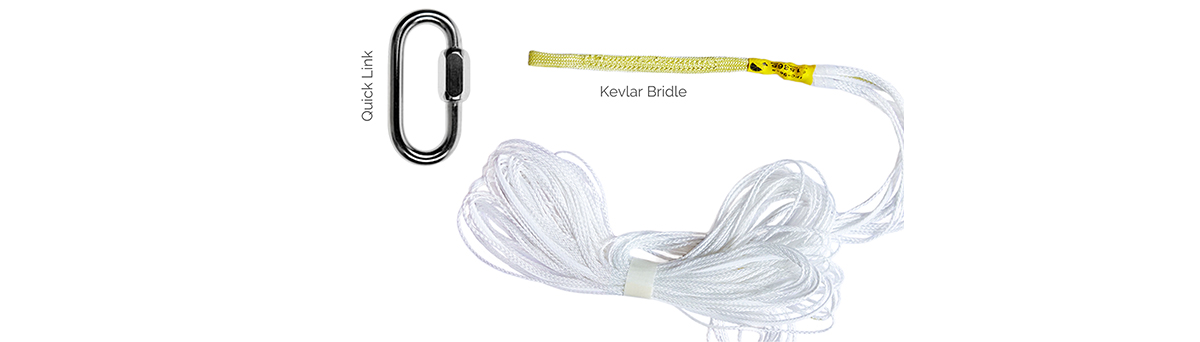 Parachute shroud lines with kevlar bridle and quick link