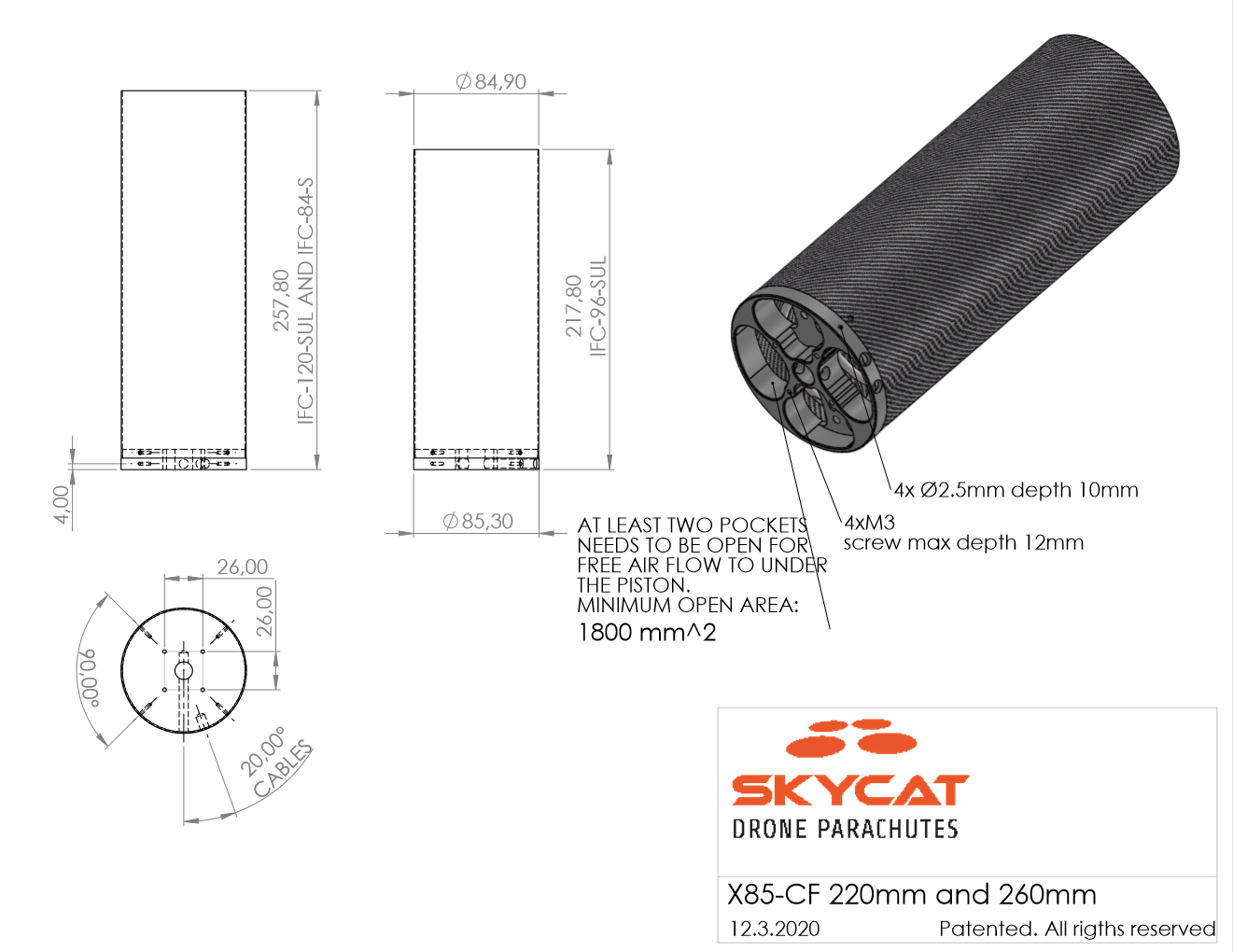 Mechanical Drawing of Skycat X85 Multirotor Parachute Launcher